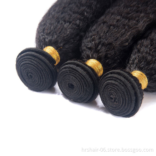 Malaysian Kinky Straight Yaki Hair Weave Lace Closure With Yaki Bulk Hair Bundles